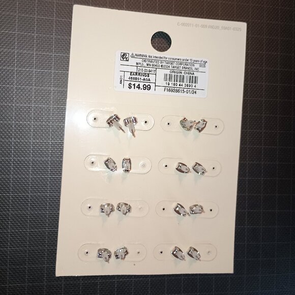 NEW A New Day™ Silver Crystal Star and Heart Stud Earring Set 8pc - Picture 4 of 5